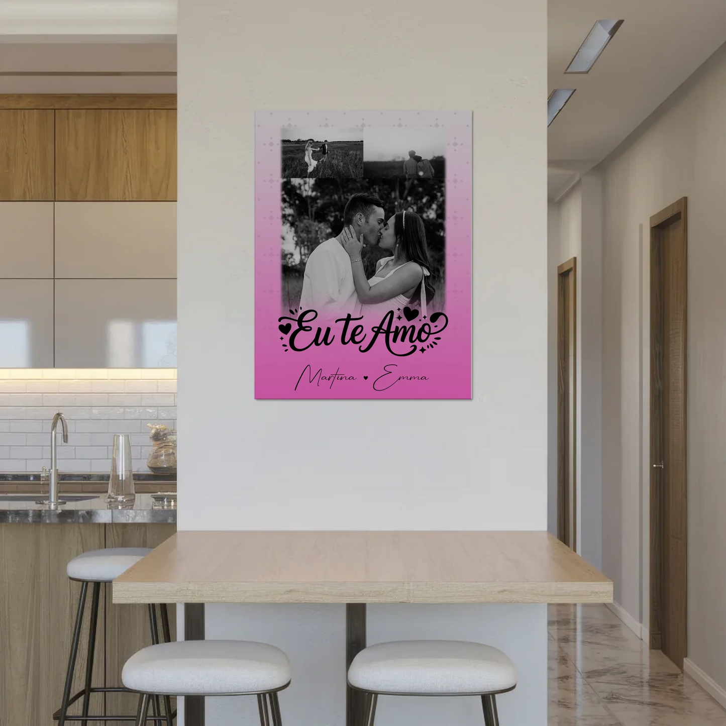 Personalisiertes Fotoboard Magnet Poster mit 3 Fotos Eu te amo Liebe auf Portugiesisch