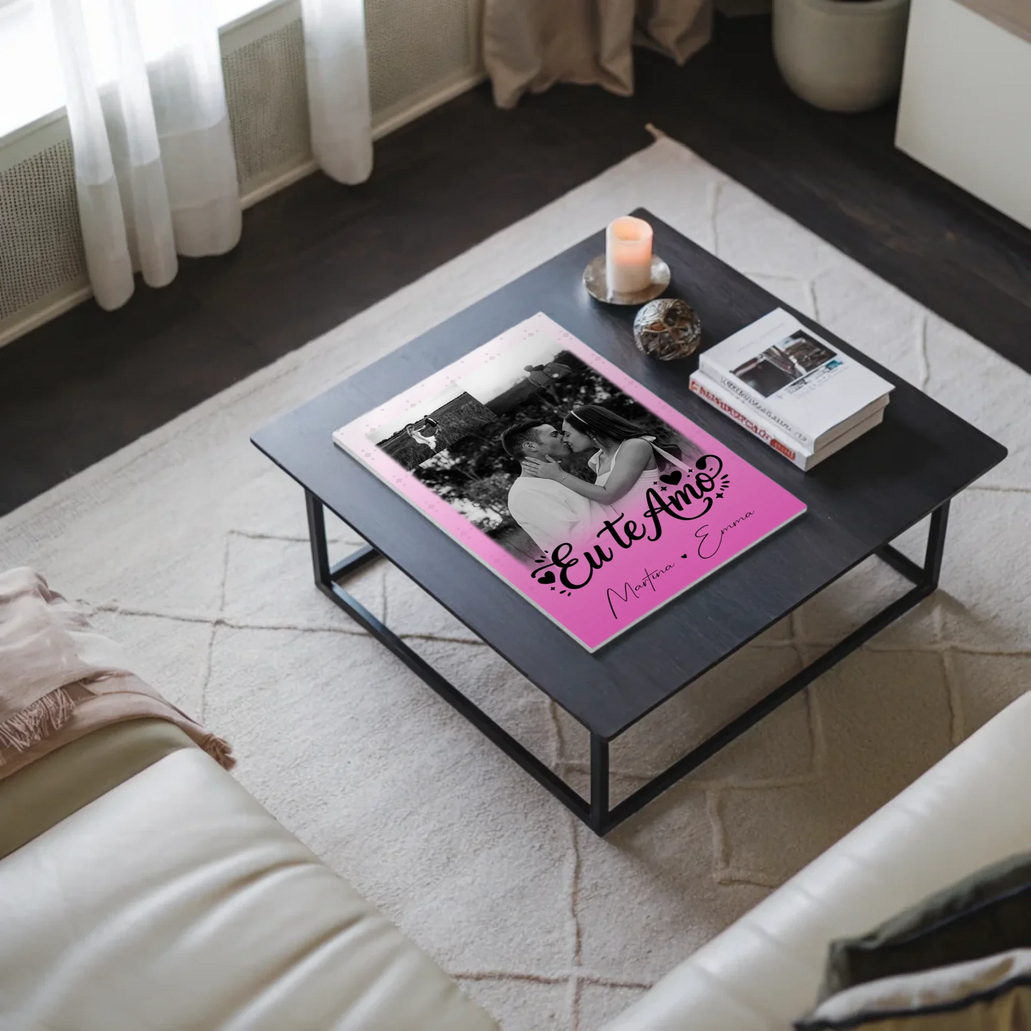 Personalisiertes Fotoboard Magnet Poster mit 3 Fotos Eu te amo Liebe auf Portugiesisch
