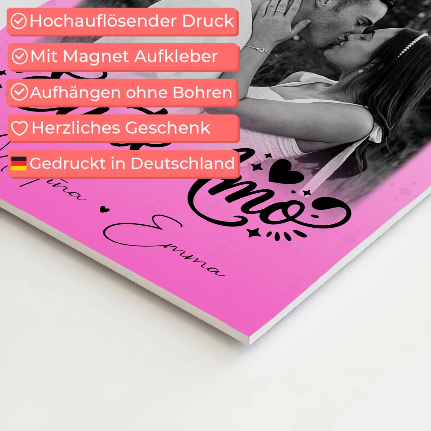 Personalisiertes Fotoboard Magnet Poster mit 3 Fotos Eu te amo Liebe auf Portugiesisch