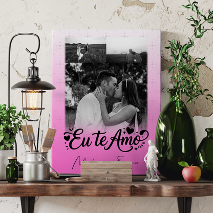Personalisierte Leinwand Hochzeit mit 3 Fotos Eu te amo Liebe auf Portugiesisch