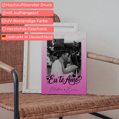 Personalisierte Leinwand Hochzeit mit 3 Fotos Eu te amo Liebe auf Portugiesisch