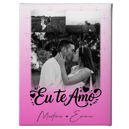 Personalisierte Leinwand Hochzeit mit 3 Fotos Eu te amo Liebe auf Portugiesisch