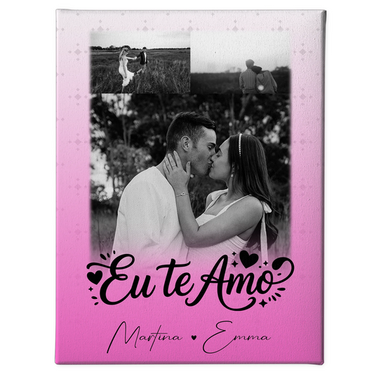 Personalisierte Leinwand Hochzeit mit 3 Fotos Eu te amo Liebe auf Portugiesisch