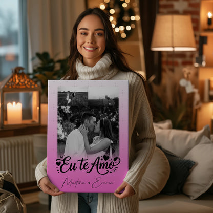 Personalisierte Leinwand Hochzeit mit 3 Fotos Eu te amo Liebe auf Portugiesisch