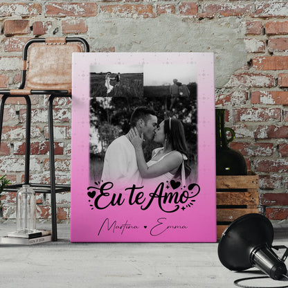Personalisierte Leinwand Hochzeit mit 3 Fotos Eu te amo Liebe auf Portugiesisch