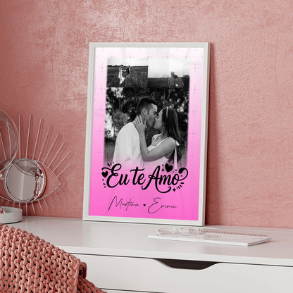 Partner Poster Personalisiert mit 3 Fotos Eu te amo Liebe auf Portugiesisch