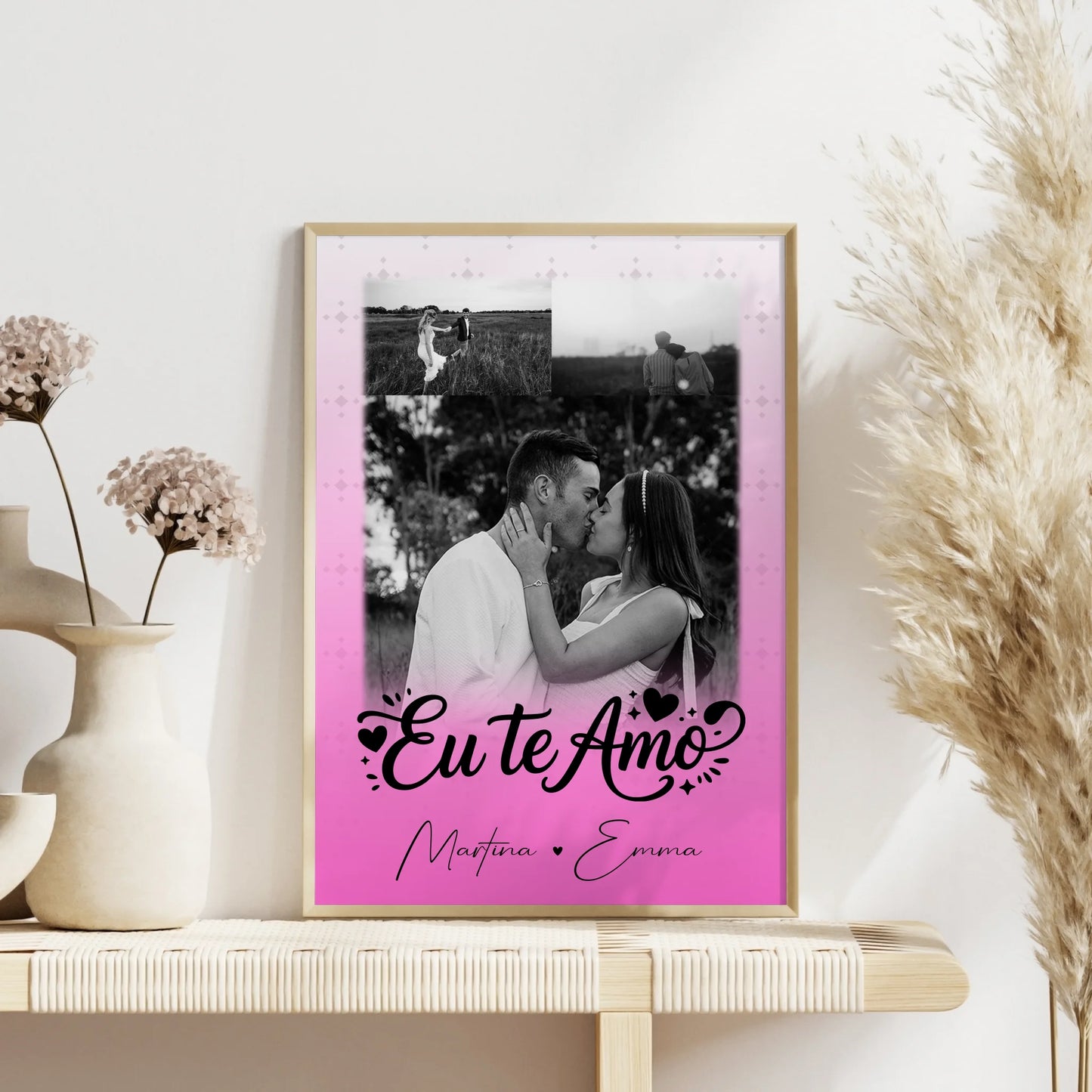 Partner Poster Personalisiert mit 3 Fotos Eu te amo Liebe auf Portugiesisch