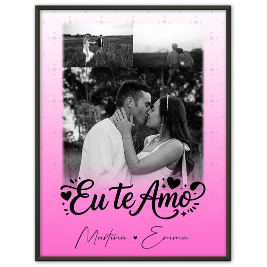 Partner Poster Personalisiert mit 3 Fotos Eu te amo Liebe auf Portugiesisch