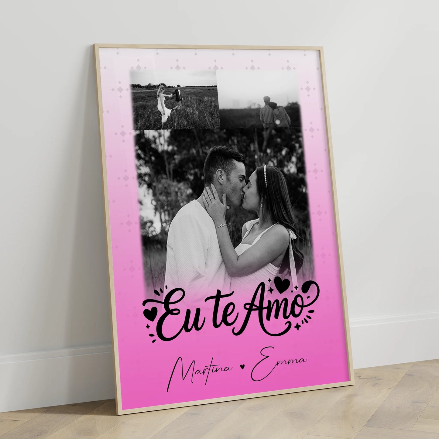 Partner Poster Personalisiert mit 3 Fotos Eu te amo Liebe auf Portugiesisch