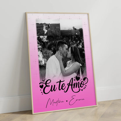 Partner Poster Personalisiert mit 3 Fotos Eu te amo Liebe auf Portugiesisch