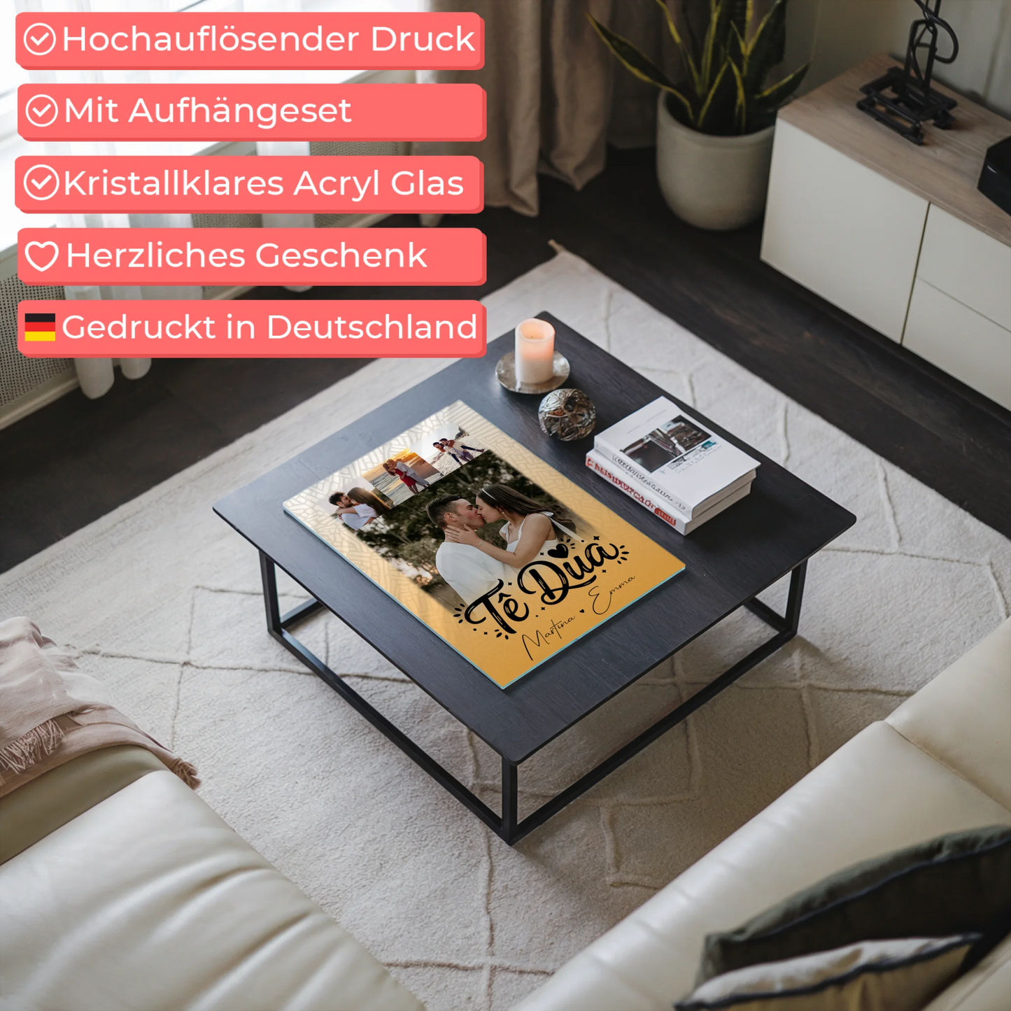 Acrylglas Mit Foto 4 Fotos Të dua Liebe auf Albanisch personalisiertes Geschenk
