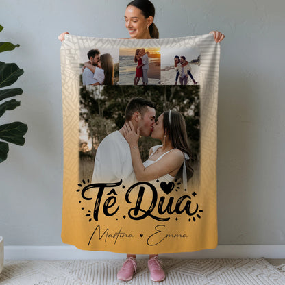 Personalisierte Decke Mit Namen 4 Fotos Të dua Liebe auf Albanisch 1