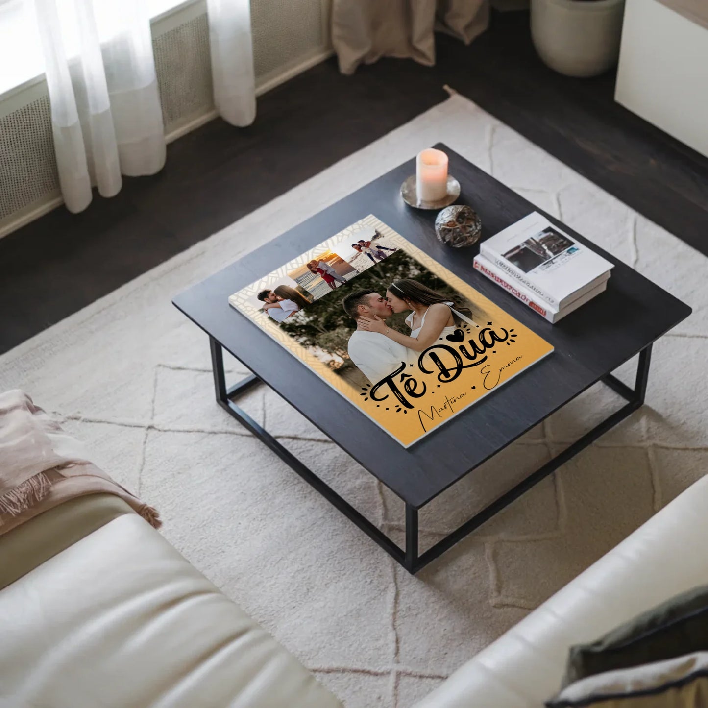Fotoboard Magnet Poster mit 4 Fotos Të dua Liebe auf Albanisch personalisiertes Geschenk 3
