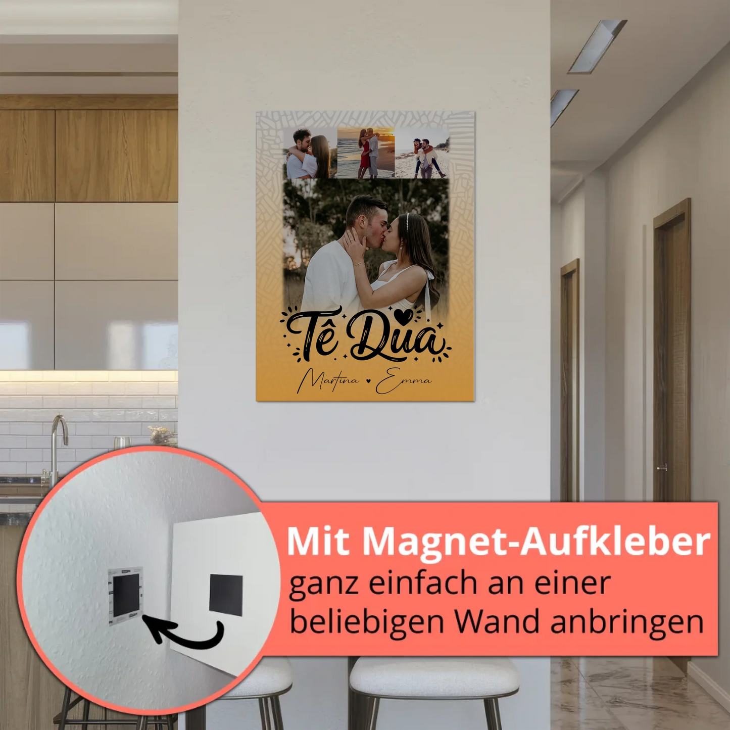 Fotoboard Magnet Poster mit 4 Fotos Të dua Liebe auf Albanisch personalisiertes Geschenk