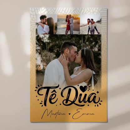 Fotoboard Magnet Poster mit 4 Fotos Të dua Liebe auf Albanisch personalisiertes Geschenk
