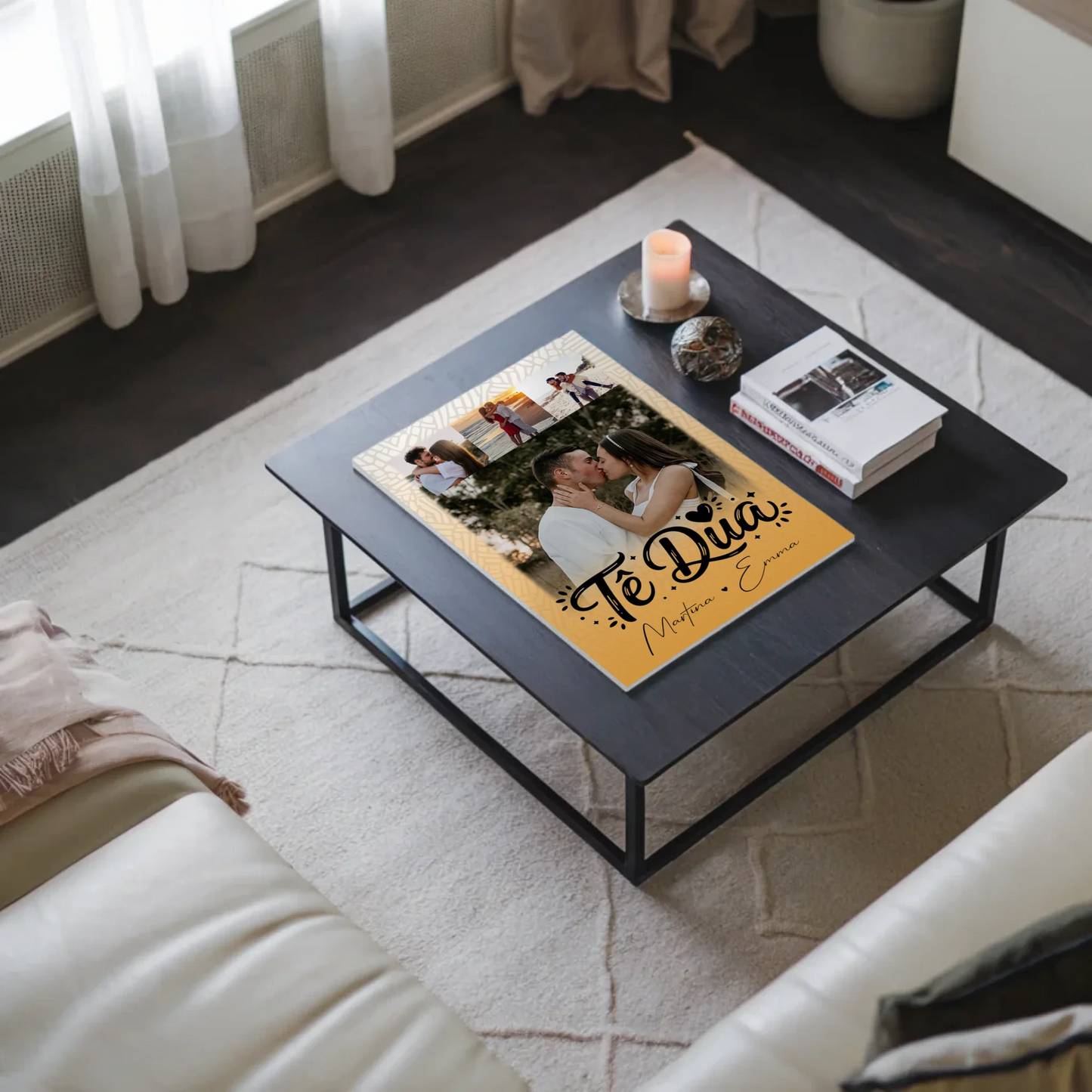 Fotoboard Magnet Poster mit 4 Fotos Të dua Liebe auf Albanisch personalisiertes Geschenk