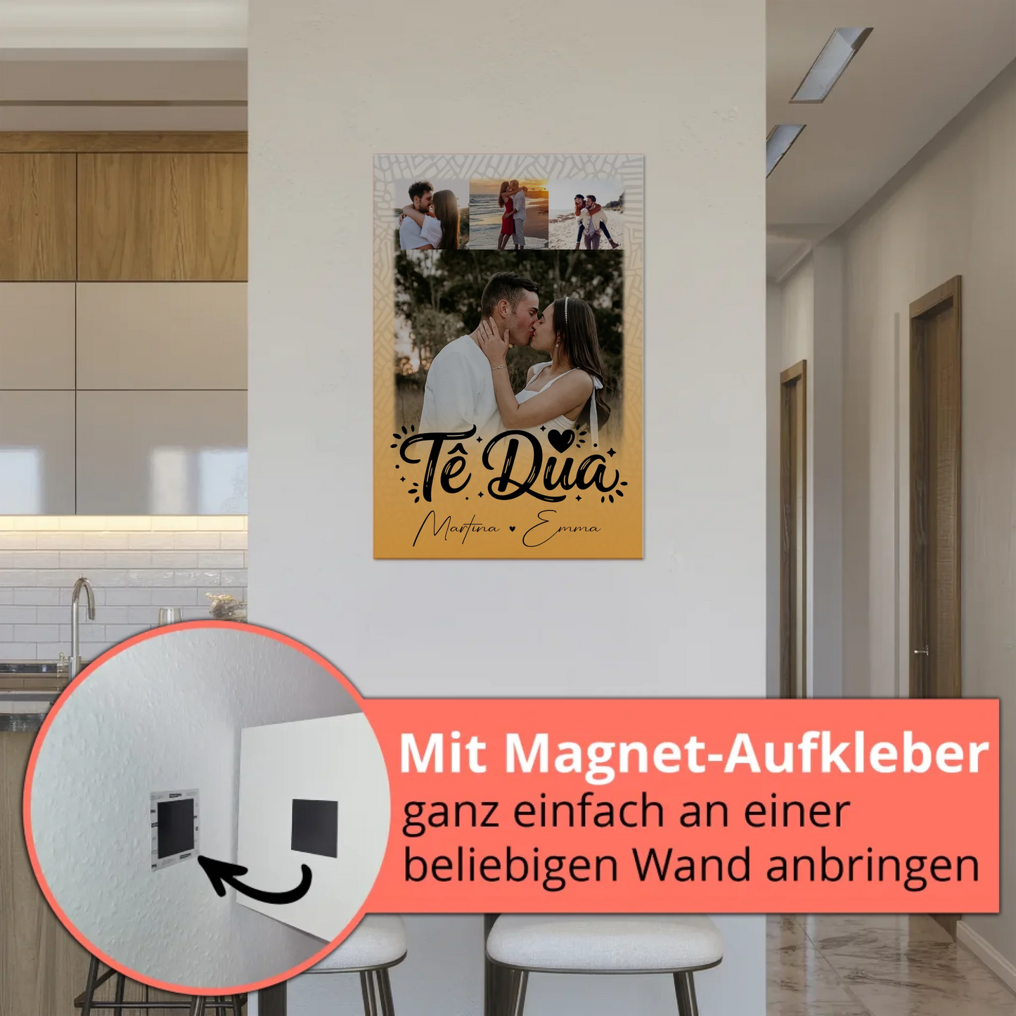 Fotoboard Magnet Poster mit 4 Fotos Të dua Liebe auf Albanisch personalisiertes Geschenk