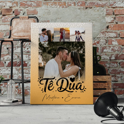 Personalisierte Leinwand Paare 4 Fotos Të dua Liebe auf Albanisch Geschenk