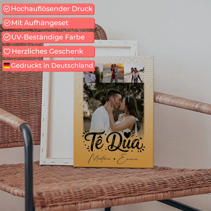 Personalisierte Leinwand Paare 4 Fotos Të dua Liebe auf Albanisch Geschenk