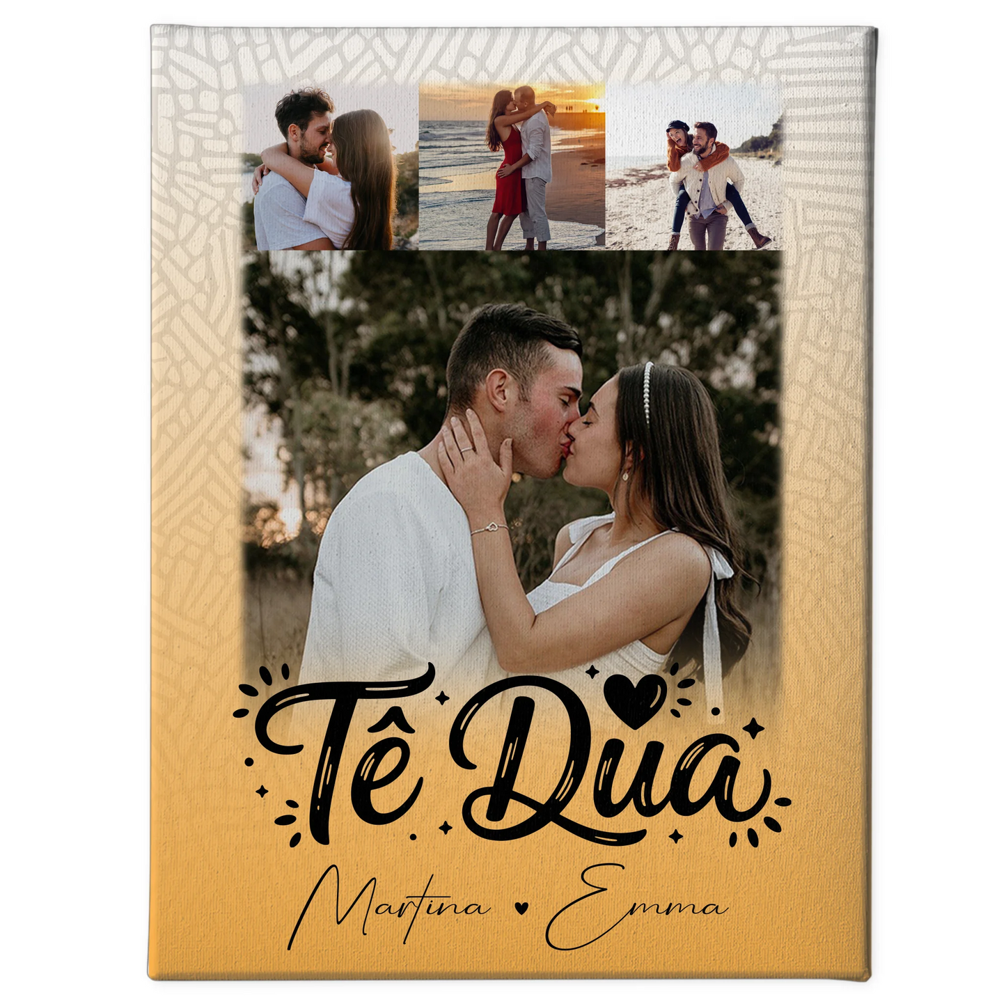 Personalisierte Leinwand Paare 4 Fotos Të dua Liebe auf Albanisch Geschenk