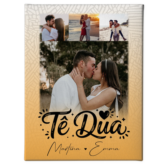 Personalisierte Leinwand Paare 4 Fotos Të dua Liebe auf Albanisch Geschenk