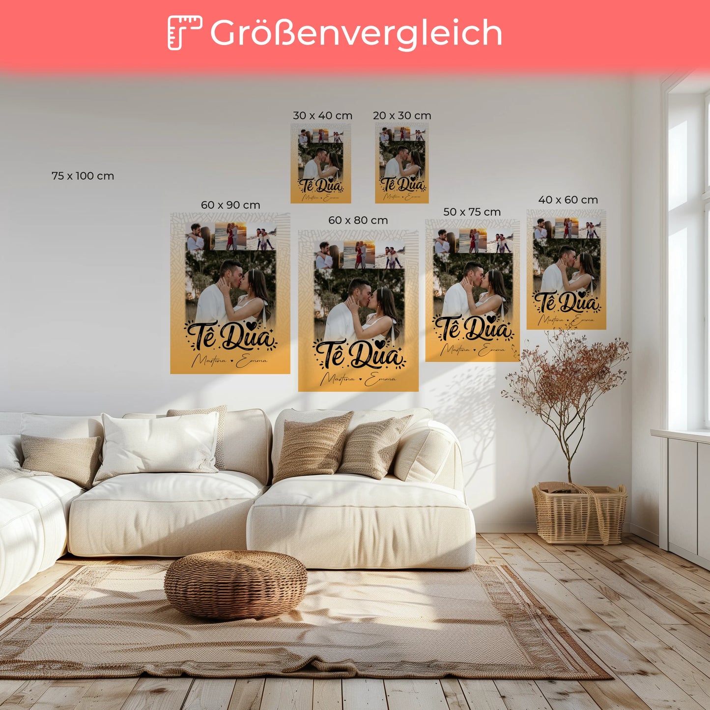 Personalisierte Leinwand Paare 4 Fotos Të dua Liebe auf Albanisch Geschenk