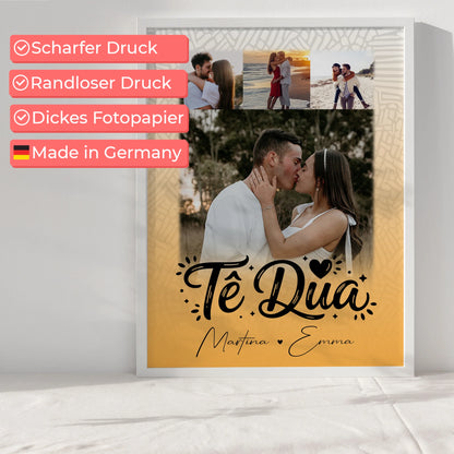 Personalisierte Poster Partner 4 Fotos Të dua Liebe auf Albanisch