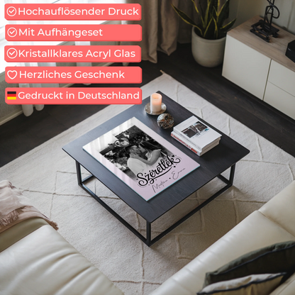 Personalisierte Fotogeschenke mit Acrylglas 3 Fotos und Herz Foto Szeretlek Liebe auf Ungarisch