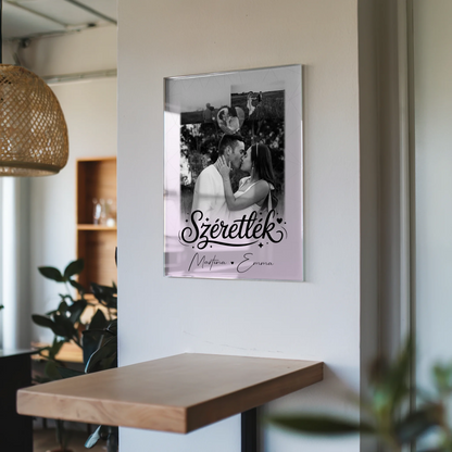 Personalisierte Fotogeschenke mit Acrylglas 3 Fotos und Herz Foto Szeretlek Liebe auf Ungarisch