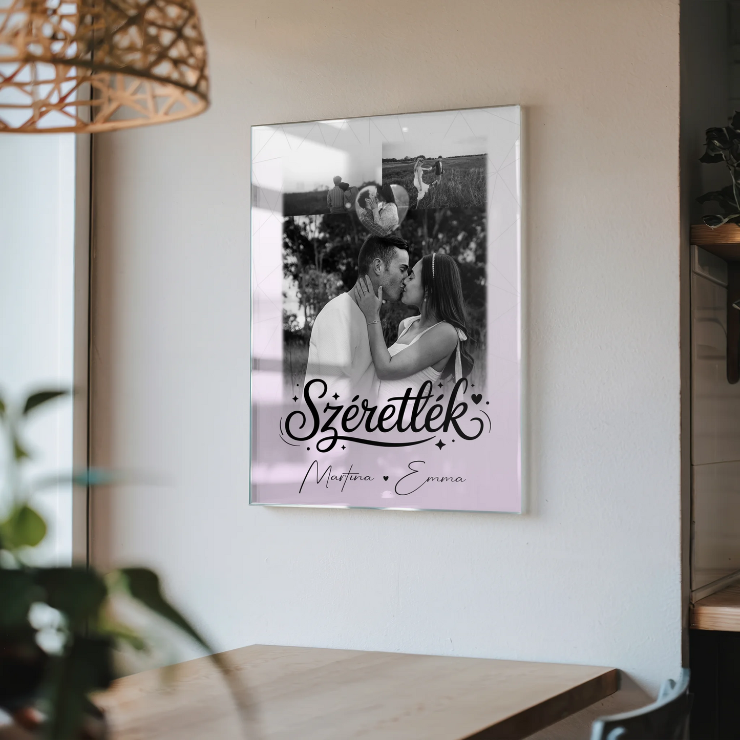 Personalisierte Fotogeschenke mit Acrylglas 3 Fotos und Herz Foto Szeretlek Liebe auf Ungarisch