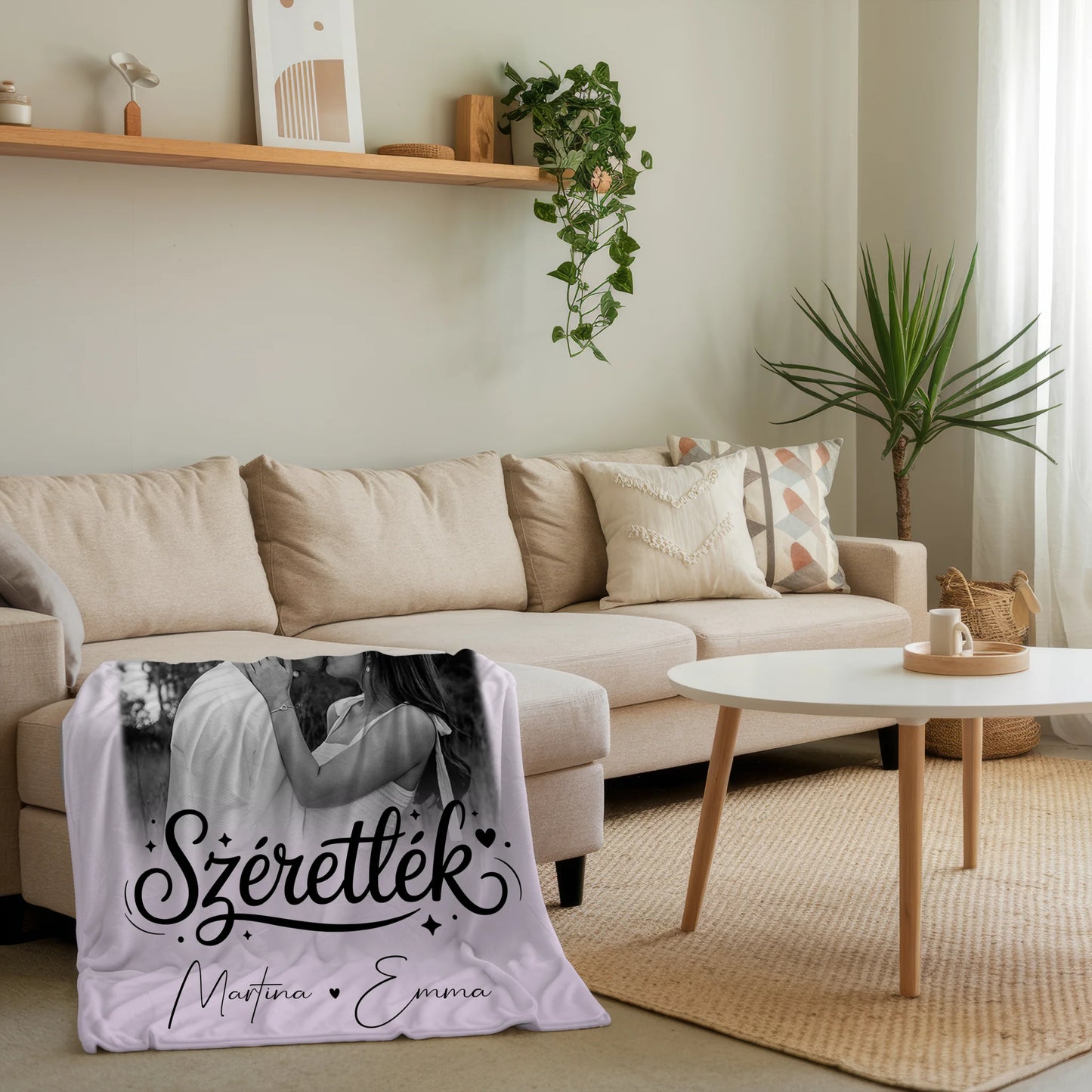 Personalisierte Namensdecke mit 3 Fotos und Herz Foto Szeretlek Liebe auf Ungarisch 4