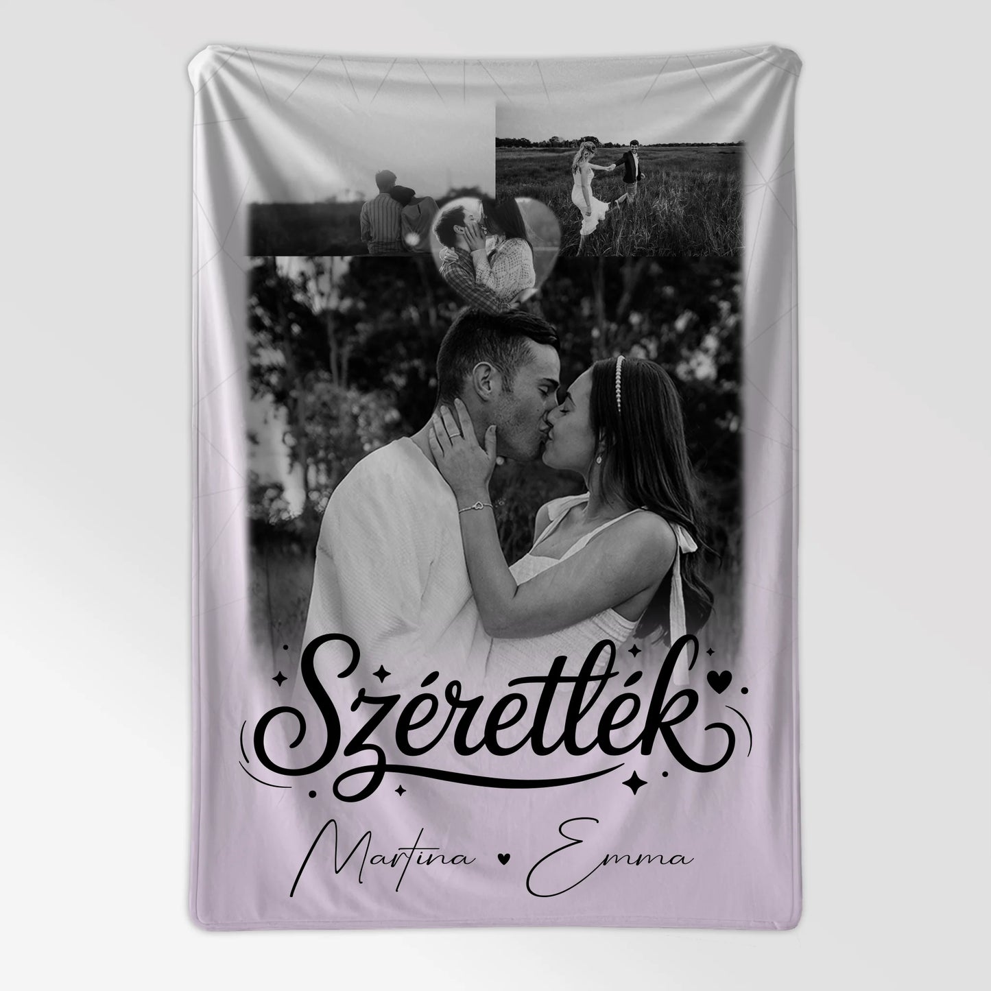 Personalisierte Namensdecke mit 3 Fotos und Herz Foto Szeretlek Liebe auf Ungarisch 7