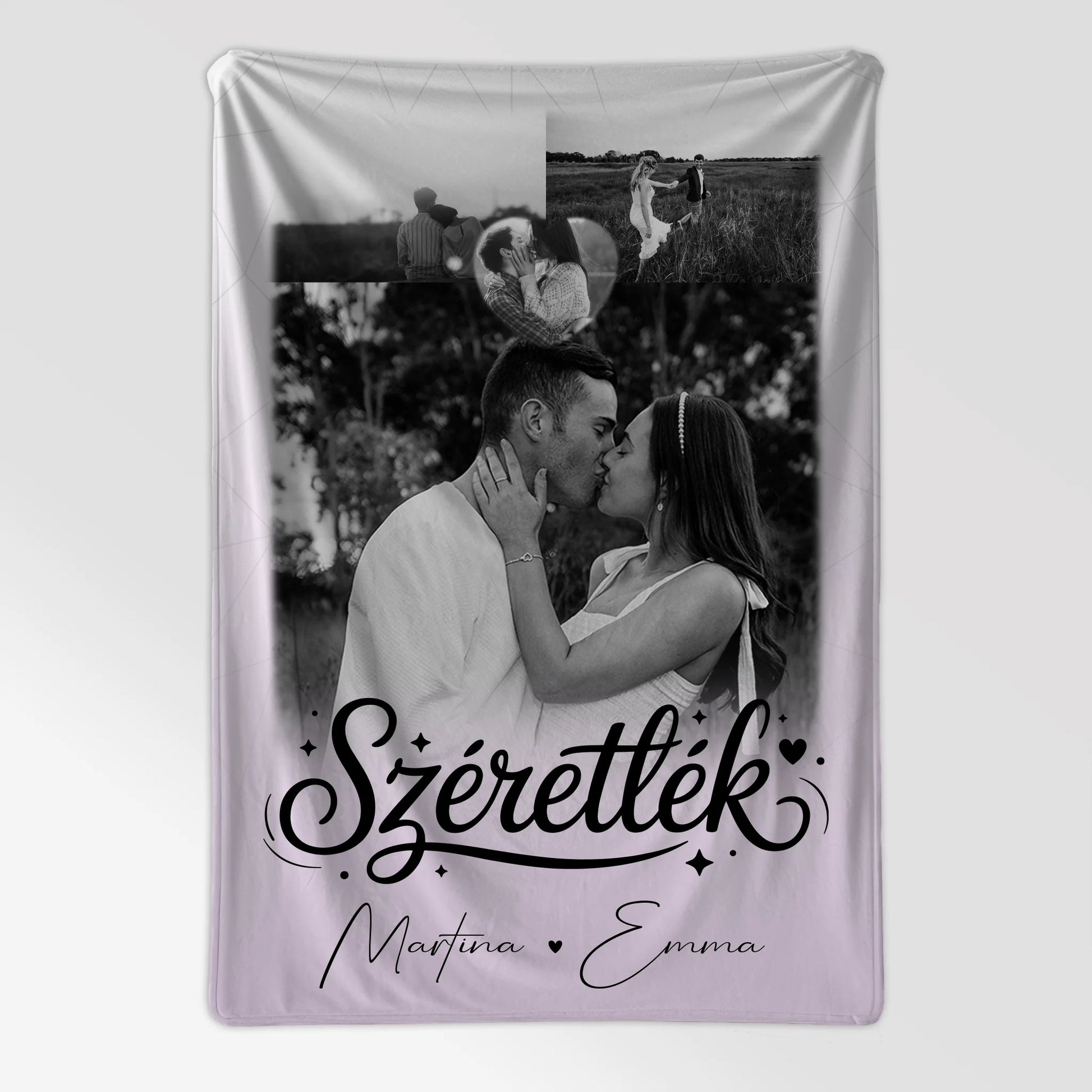 Personalisierte Namensdecke mit 3 Fotos und Herz Foto Szeretlek Liebe auf Ungarisch 7