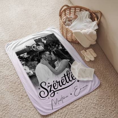 Personalisierte Namensdecke mit 3 Fotos und Herz Foto Szeretlek Liebe auf Ungarisch 2