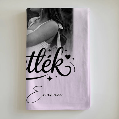 Personalisierte Namensdecke mit 3 Fotos und Herz Foto Szeretlek Liebe auf Ungarisch 6