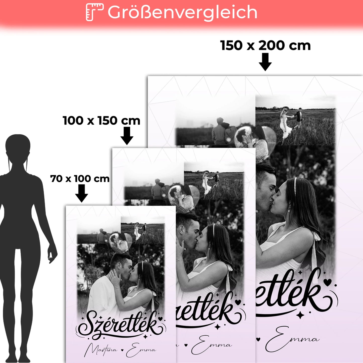 Personalisierte Namensdecke mit 3 Fotos und Herz Foto Szeretlek Liebe auf Ungarisch 5