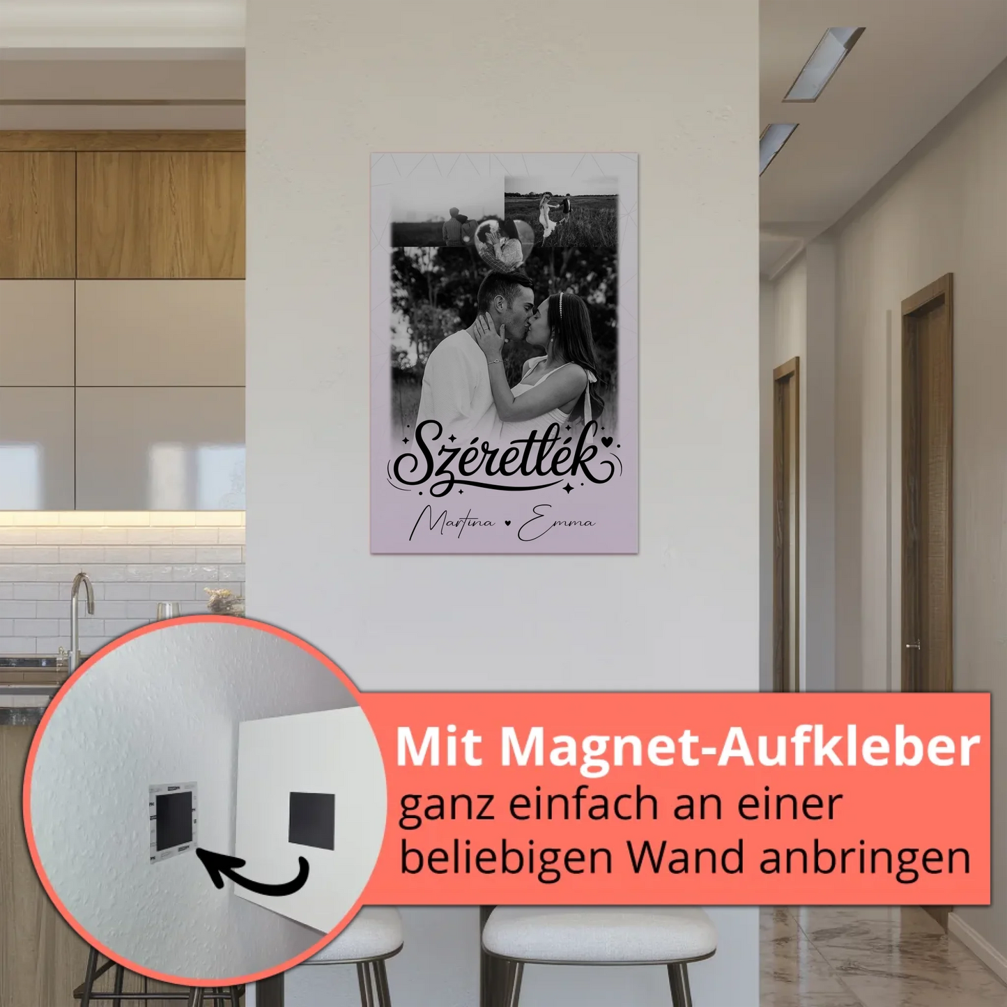 Personalisierbares Fotoboard Poster Magnetisch mit 3 Fotos und Herzfoto Szeretlek Liebe auf Ungarisch 5
