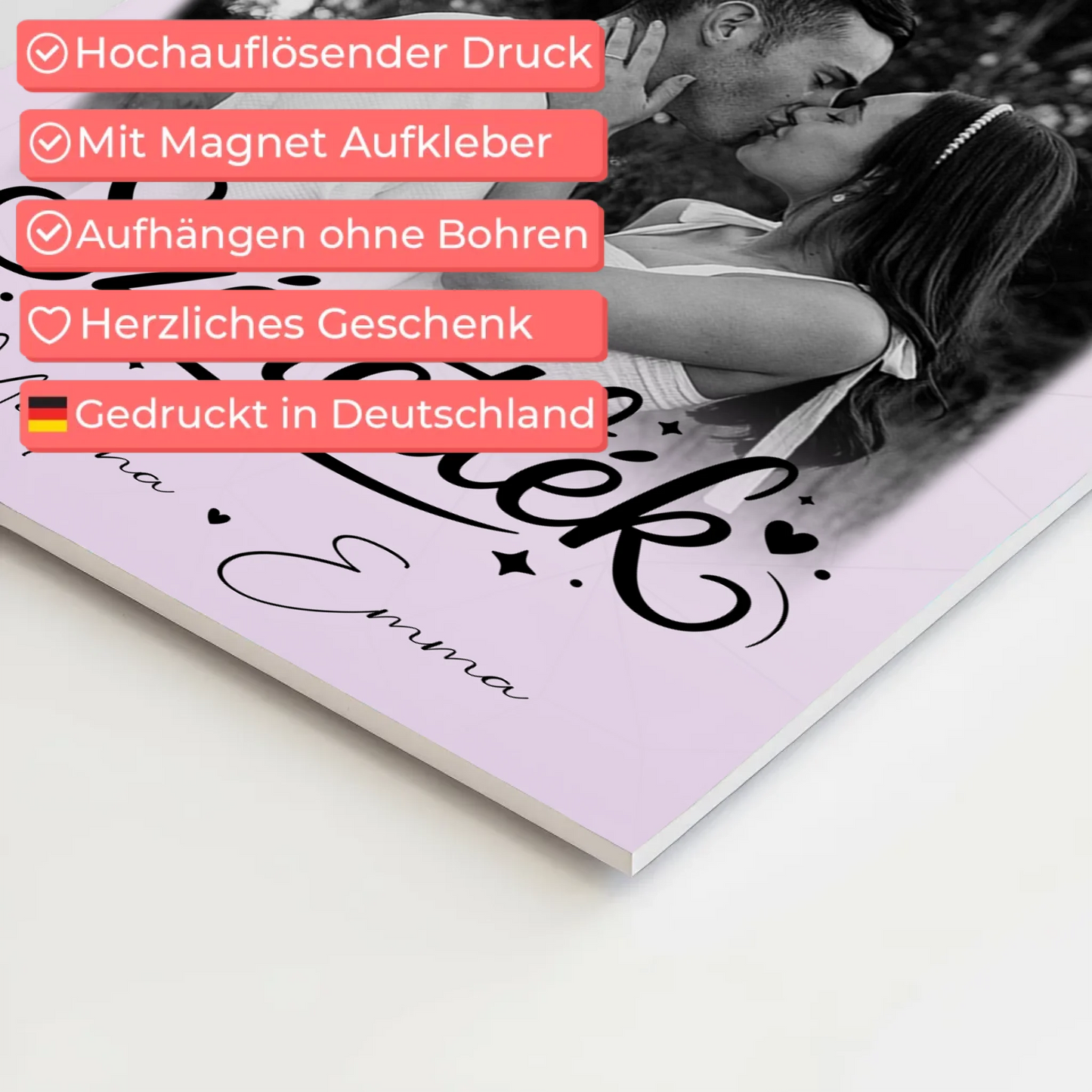 Personalisierbares Fotoboard Poster Magnetisch mit 3 Fotos und Herzfoto Szeretlek Liebe auf Ungarisch