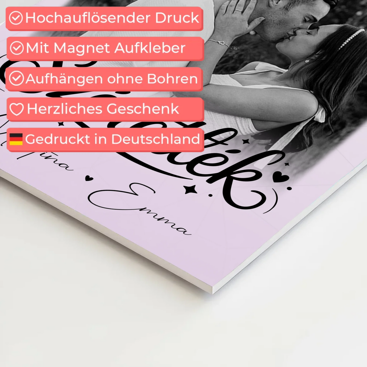 Personalisierbares Fotoboard Poster Magnetisch mit 3 Fotos und Herzfoto Szeretlek Liebe auf Ungarisch