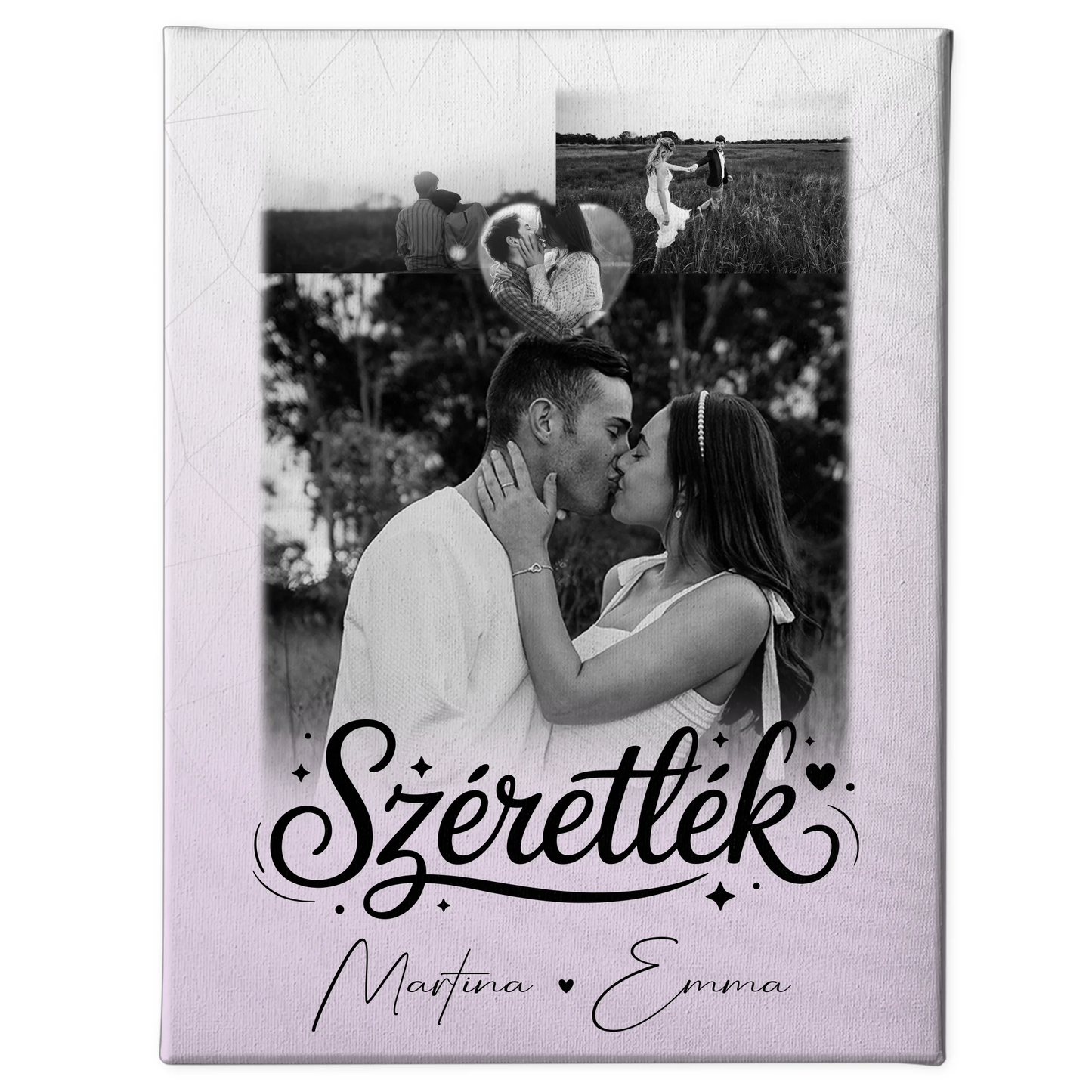 Personalisierte Leinwand Für Paare mit 3 Fotos und Herz Foto Szeretlek Liebe auf Ungarisch