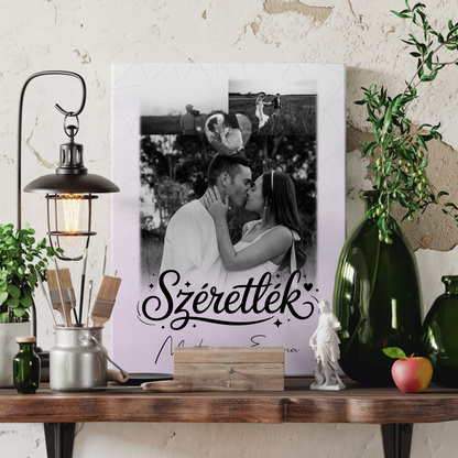 Personalisierte Leinwand Für Paare mit 3 Fotos und Herz Foto Szeretlek Liebe auf Ungarisch