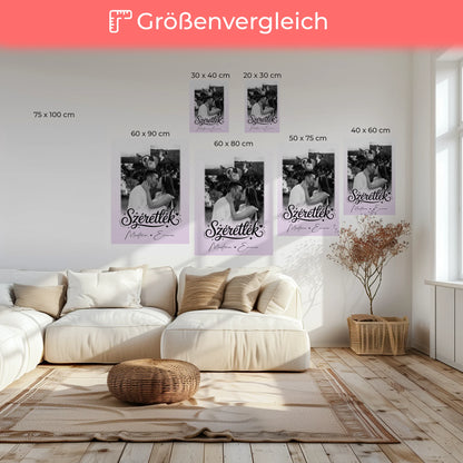 Personalisierte Leinwand Für Paare mit 3 Fotos und Herz Foto Szeretlek Liebe auf Ungarisch