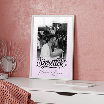Szeretlek Pärchen Poster Personalisiert mit 3 Fotos und 1 Herz Foto Liebe auf Ungarisch