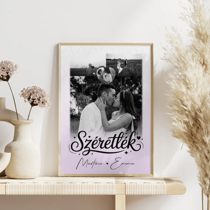 Szeretlek Pärchen Poster Personalisiert mit 3 Fotos und 1 Herz Foto Liebe auf Ungarisch