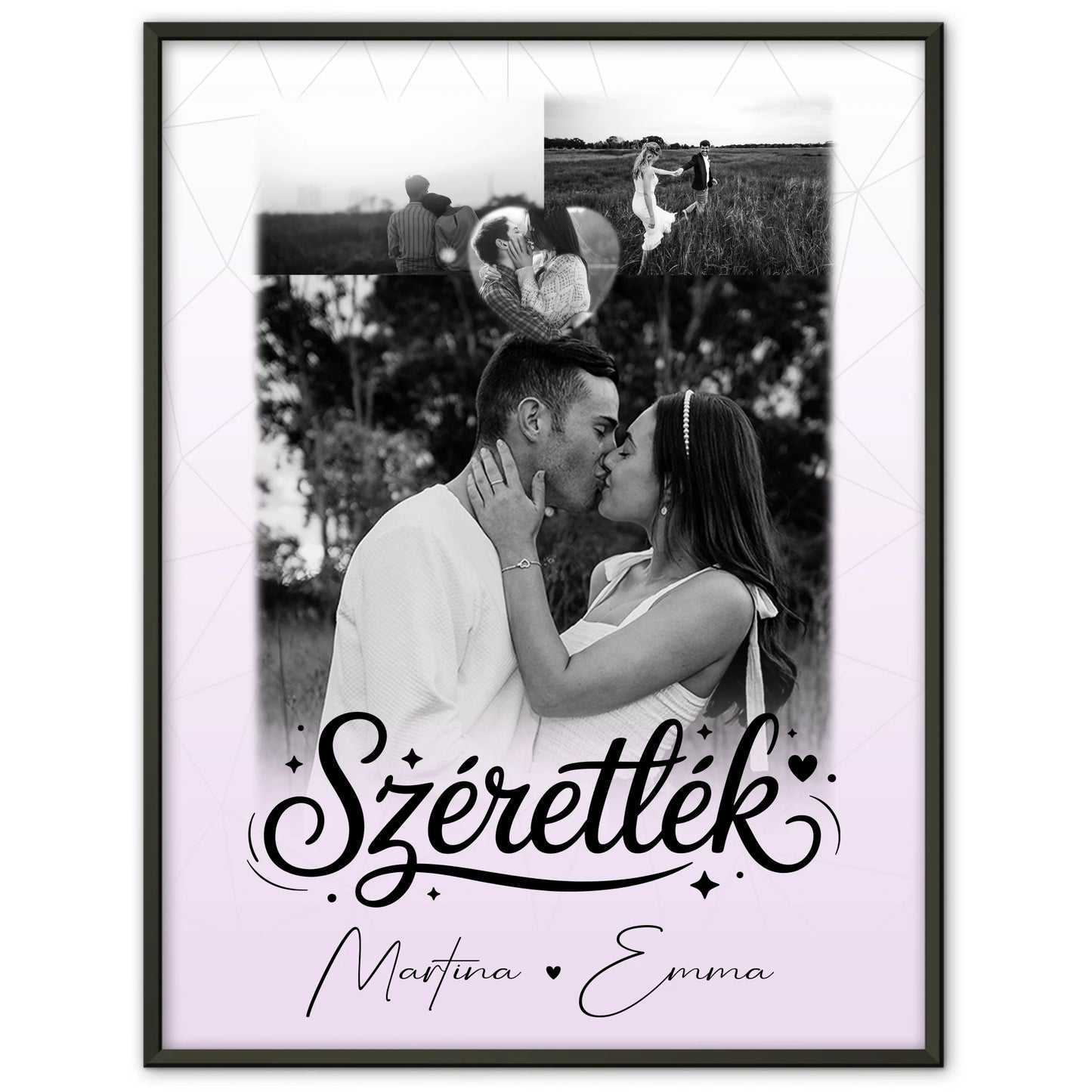 Szeretlek Pärchen Poster Personalisiert mit 3 Fotos und 1 Herz Foto Liebe auf Ungarisch