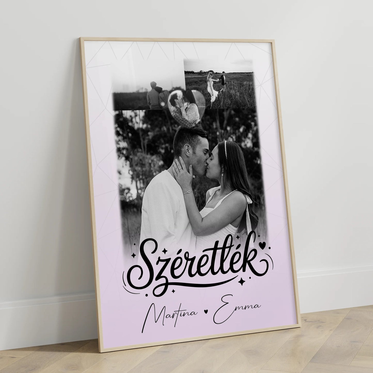 Szeretlek Pärchen Poster Personalisiert mit 3 Fotos und 1 Herz Foto Liebe auf Ungarisch