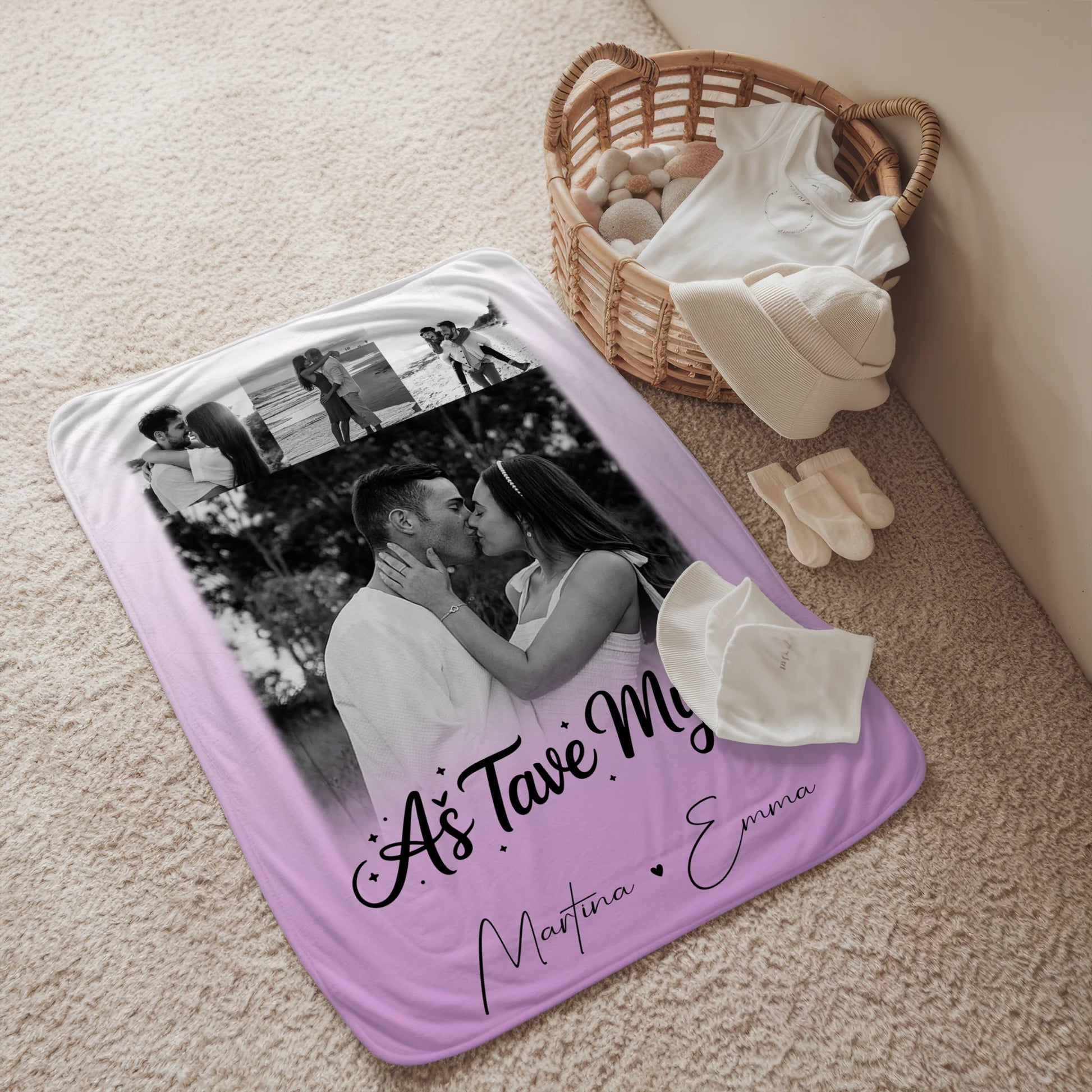 Personalisierte Kuscheldecke Mit Namen 4 Fotos Aš tave myliu Liebe auf Litauisch Geschenk 2