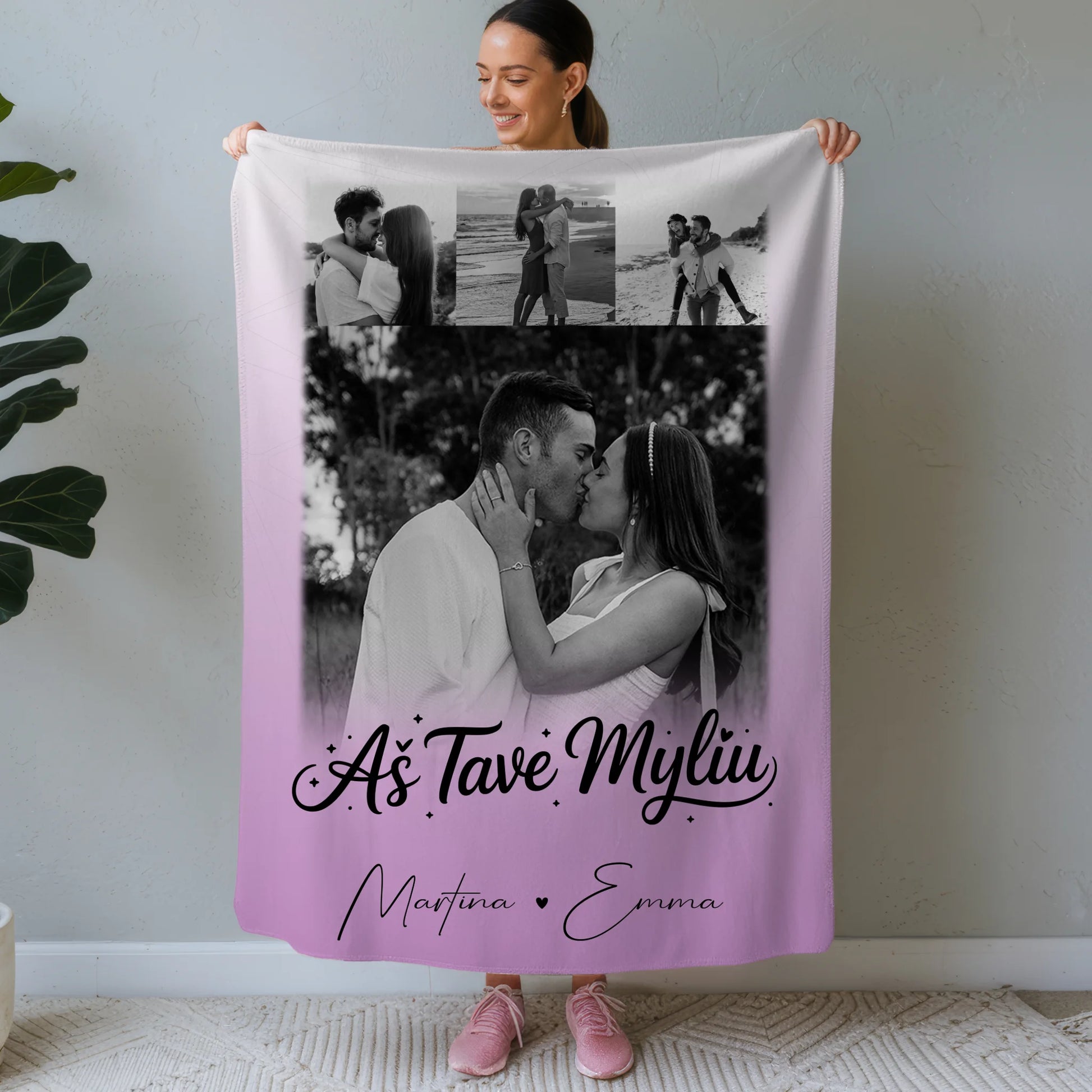 Personalisierte Kuscheldecke Mit Namen 4 Fotos Aš tave myliu Liebe auf Litauisch Geschenk 1