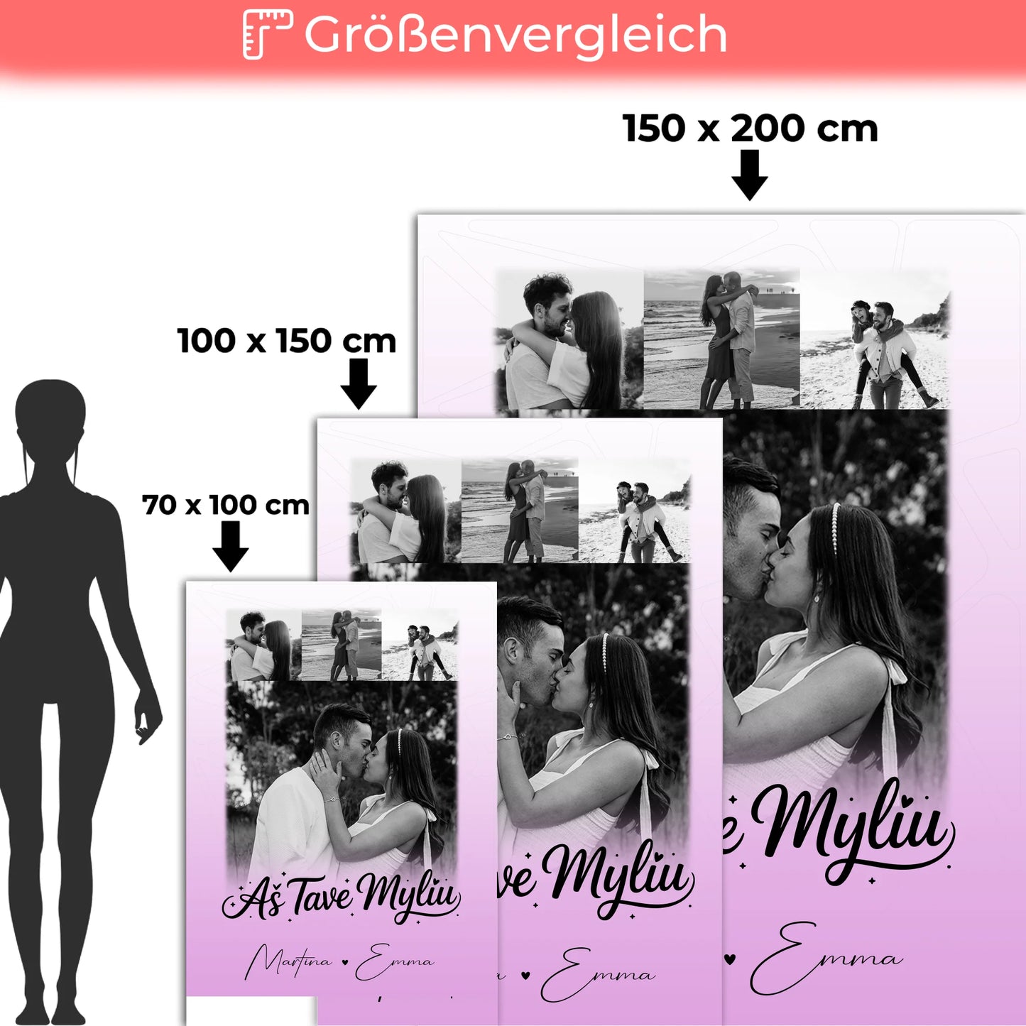 Personalisierte Kuscheldecke Mit Namen 4 Fotos Aš tave myliu Liebe auf Litauisch Geschenk 5