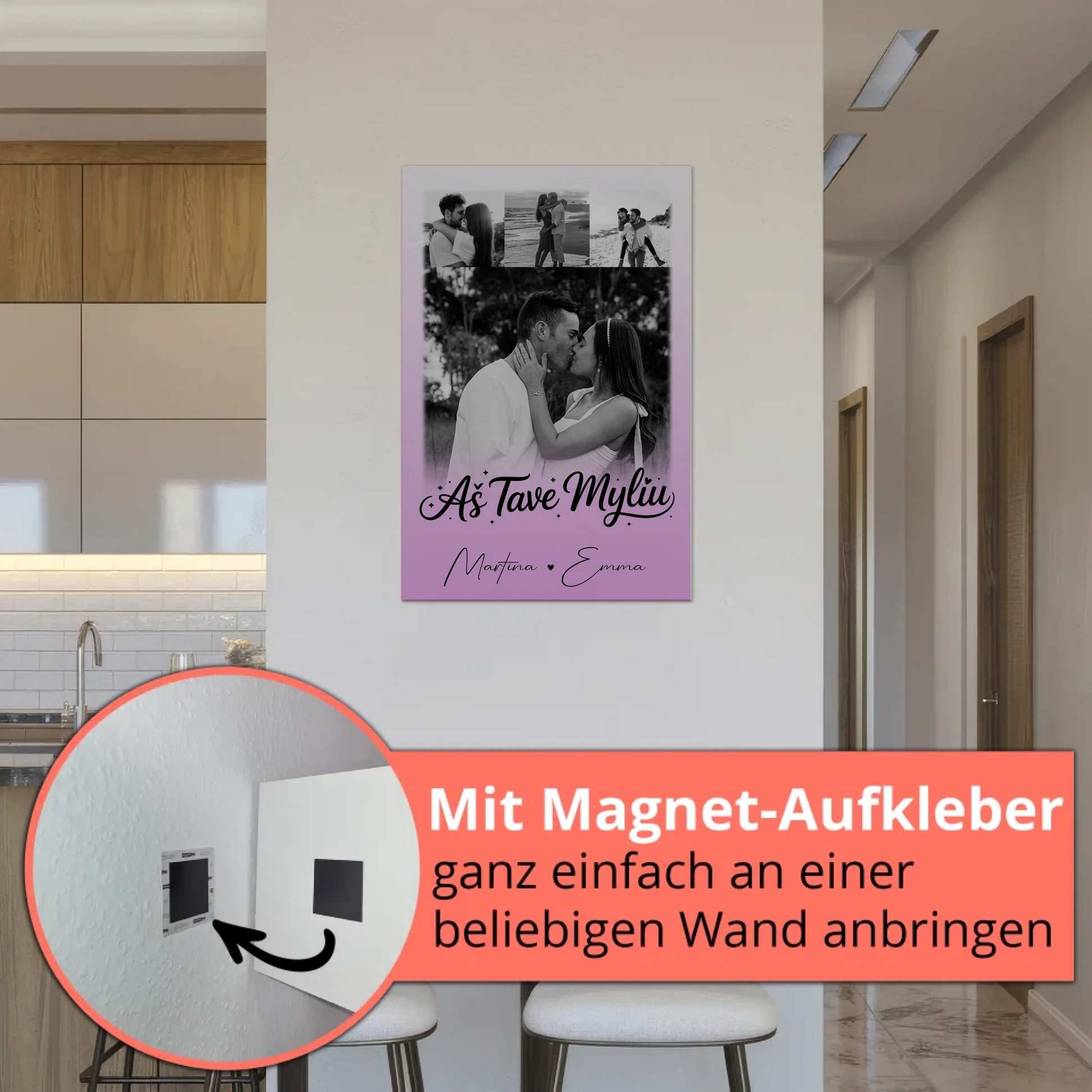 Personalisiertes Fotoboard Poster Magnetisch mit 4 Fotos Aš tave myliu Liebe auf Litauisch 5